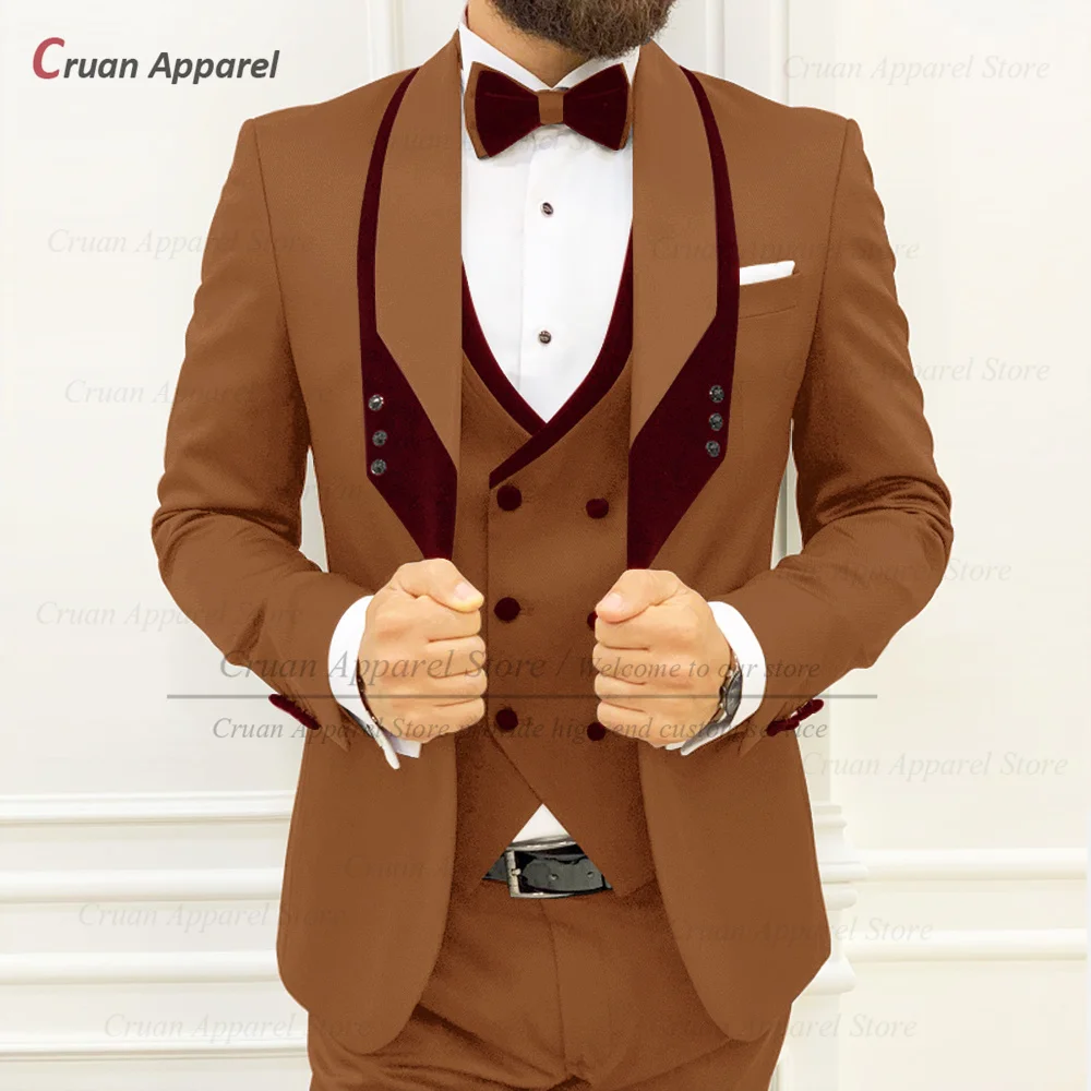 

Brown Suits for Men Slim fit Luxury Dinner Wedding Groom Tuxedos Tailor-made Fashion Homecoming Mens Blazer Vest Pants 3 Pieces