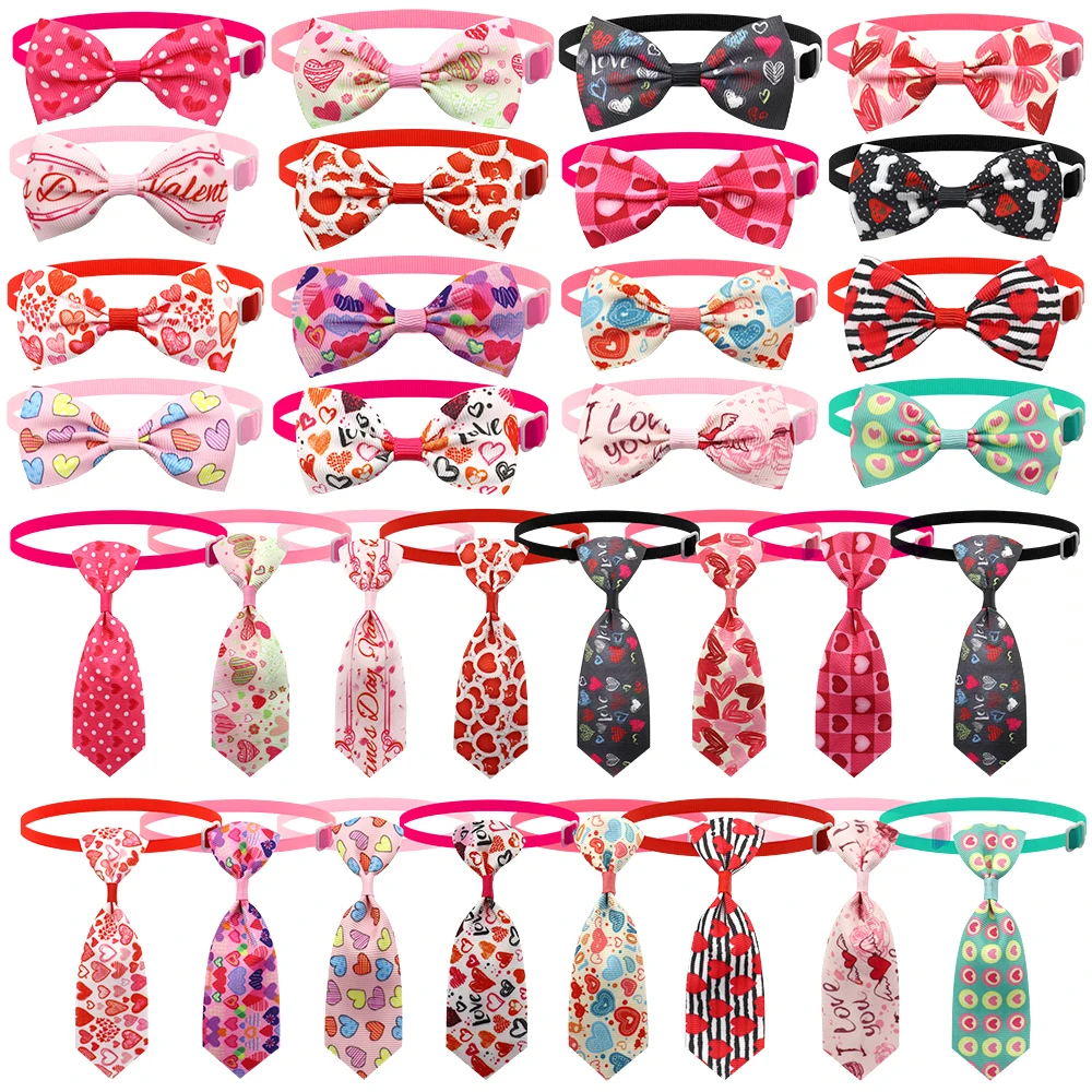 

50/100 Pcs Valentine's Day Dog Bows Adjustable Dog Collars Cat Grooming Bows Loving Heart Dog Bowties Puppy Neckties Bow Ties