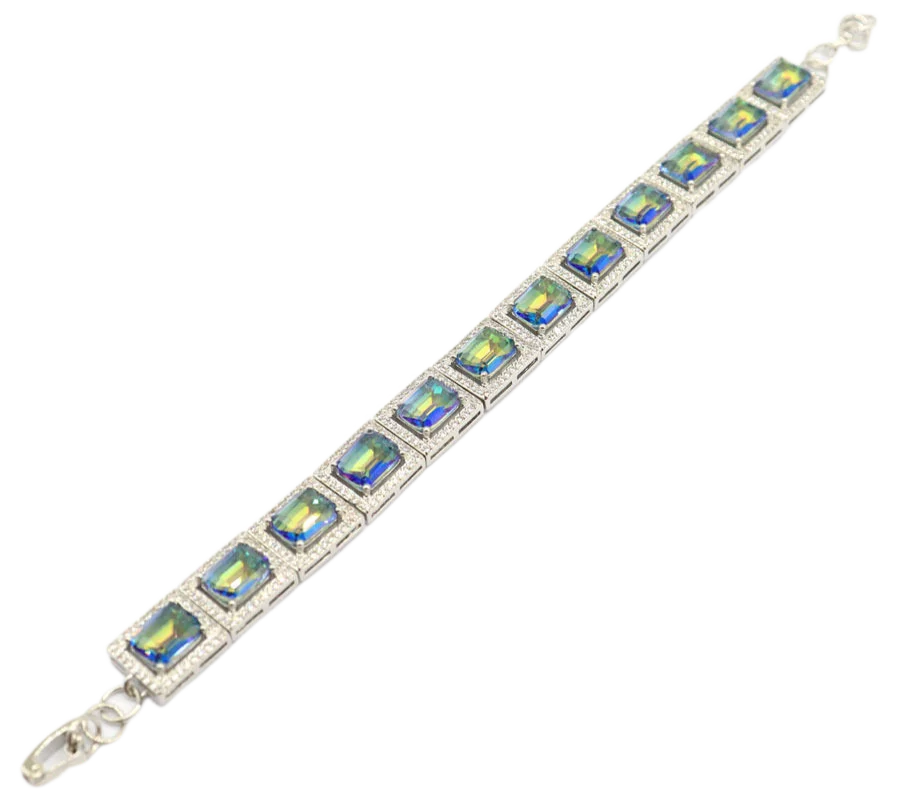 

13x11mm Stunning 23g Fire Rainbow Mystic Topaz White CZ Wear Birthday Gift Silver Bracelet 6.5-8.0inch