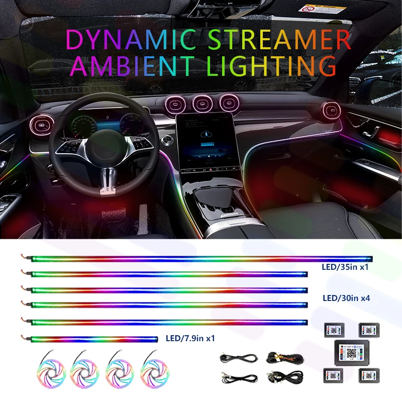 

Автомобильные акриловые светодиодные ленты для ламп, цветные неоновые лампы с 64 RGB подсветкой, аксессуары для салона автомобиля, 18 в 1, 14 в 1