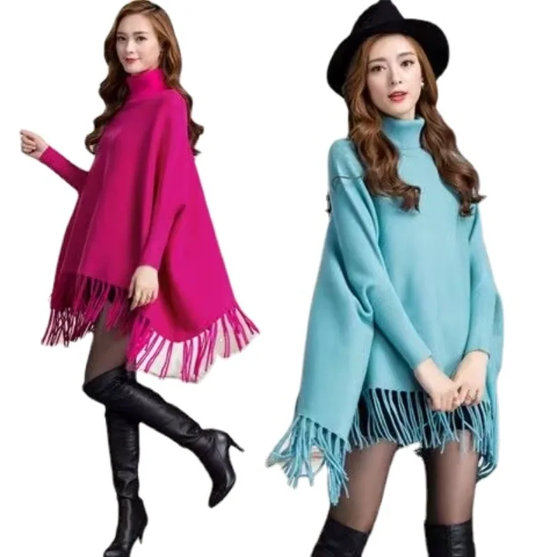 2022 Winter Women Turtleneck Pullover Korean Fashion Plus Size Loose wool Batwing Sweater Ladies Knitted Ponchos and Capes Coat 
2022 Winter Women Turtleneck Pullover Korean Fashion Plus Size Loose wool Batwing Sweater Ladies Knitted Ponchos and Capes Coat