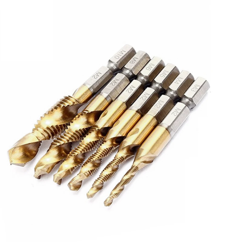 6pcs M3 M4 M5 M6 M8 M10 Tap Drill Bits 6.35mm Hex Shank Machine Hand Taps Titanium Coated HSS Drilling Tap Thread Screw Tools
6pcs M3 M4 M5 M6 M8 M10 Tap Drill Bits 6.35mm Hex Shank Machine Hand Taps Titanium Coated HSS Drilling Tap Thread Screw Tools
