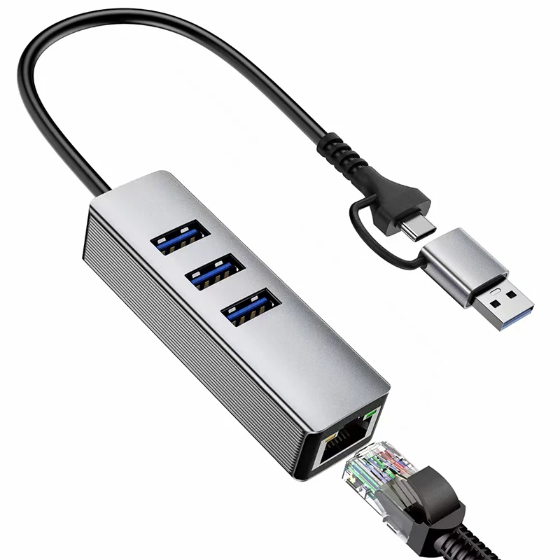 

Lingable 4 in 1 Type C / USB 3.0 Multifunction Dock Station Gigabit 1000Mbps RJ45 3 Ports USB-C Hub Extender Ethernet Adapter