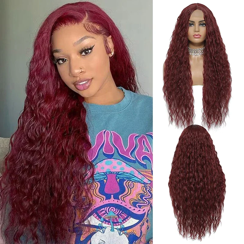 Long Wave Hair Wig 24'' Deep Curly Middle Part Wig Synthetic Heat Resistant Burgundy Water Wave Wigs for Women Cosplay Daily Use
Long Wave Hair Wig 24'' Deep Curly Middle Part Wig Synthetic Heat Resistant Burgundy Water Wave Wigs for Women Cosplay Daily Use