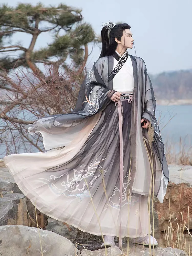 

Men Women Hanfu Chinese Traditional Costume Set Weijin Period Chiffon Corset Confucian Dress Gentleman Cosplay Show Clothing