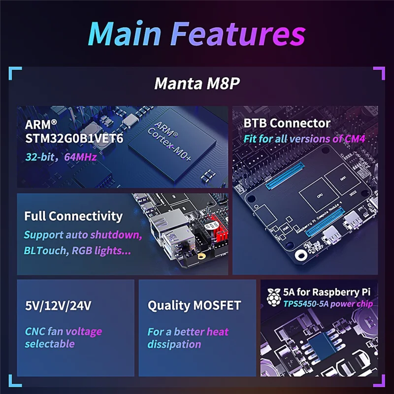 BIGTREETECH MANTA M8P 3D Motherboard Support Klipper Marlin VS Raspberry Pi CM4 for Voron Ender 3 Printer
BIGTREETECH MANTA M8P 3D Motherboard Support Klipper Marlin VS Raspberry Pi CM4 for Voron Ender 3 Printer