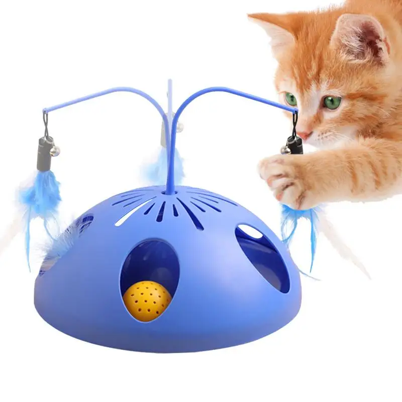 

Interactive Cat Toy Ball Anti-Slip Kitty Toy With Feather Wand Cats Entertainment Toys With Five Holes For Cat House Living Room