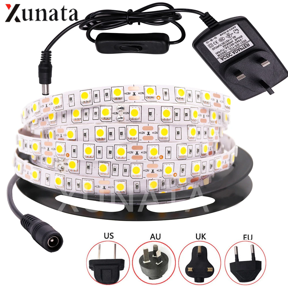 DC12V LED Strip Light SMD5050 60LEDs/M Flexible LED Tape with DC Connector Waterproof LED Ribbon EU/US/AU/UK Plug for Decoration
DC12V LED Strip Light SMD5050 60LEDs/M Flexible LED Tape with DC Connector Waterproof LED Ribbon EU/US/AU/UK Plug for Decoration