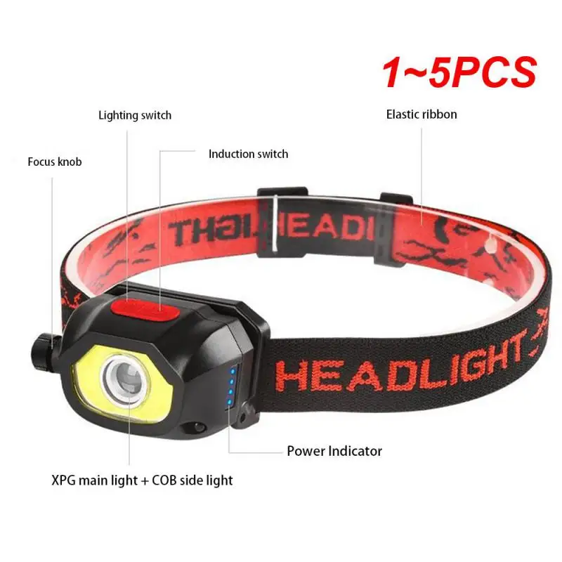 

1~5PCS 7 Gear Intelligent Sensing Headlight High Lumens COB+LED Headlamp USB Rechargeable Waterproof Head Flashlights
