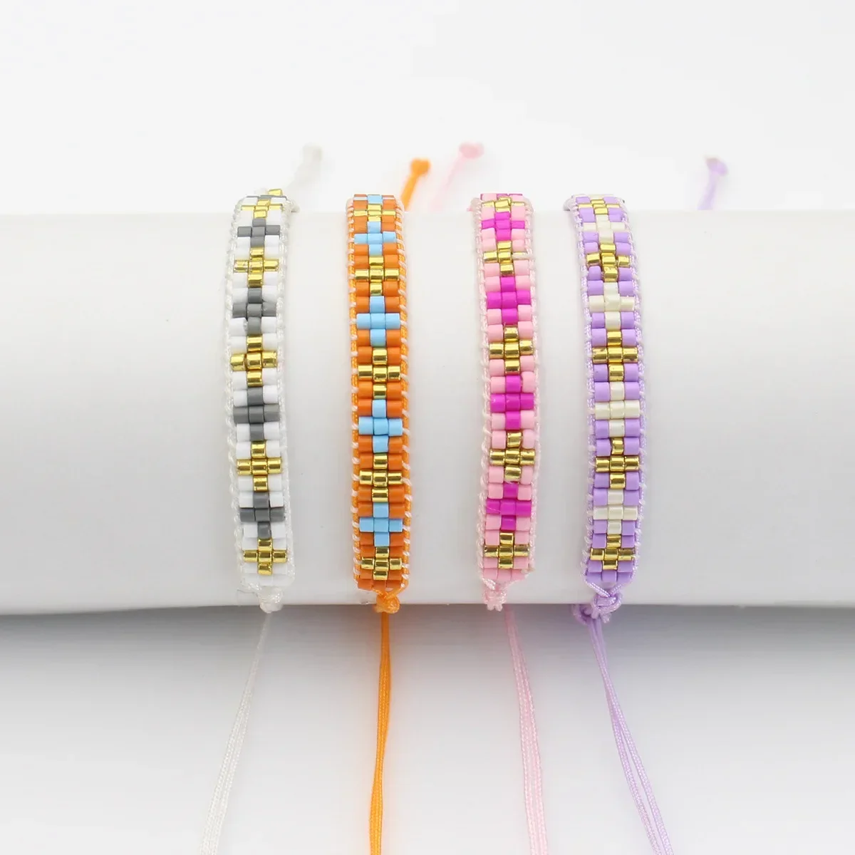 

Beaded bracelet Cross Design Originality Colour Hand knitting Bohemia Adjustable Tide Simple Geometry Rice bead bracelet
