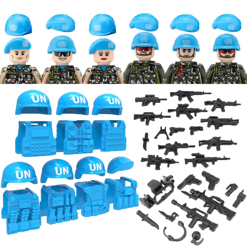 Современные строительные блоки UN Force солдатский шлем военная модель полицейское