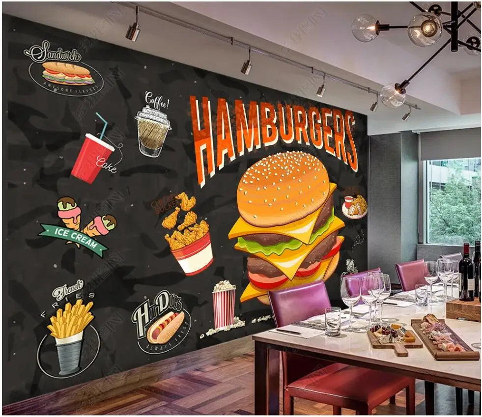 3d photo wallpapers custom mural Western Hamburg Fried Chicken Fast Food Restaurant home decor wallpaper for walls 3d bedroom
3d photo wallpapers custom mural Western Hamburg Fried Chicken Fast Food Restaurant home decor wallpaper for walls 3d bedroom