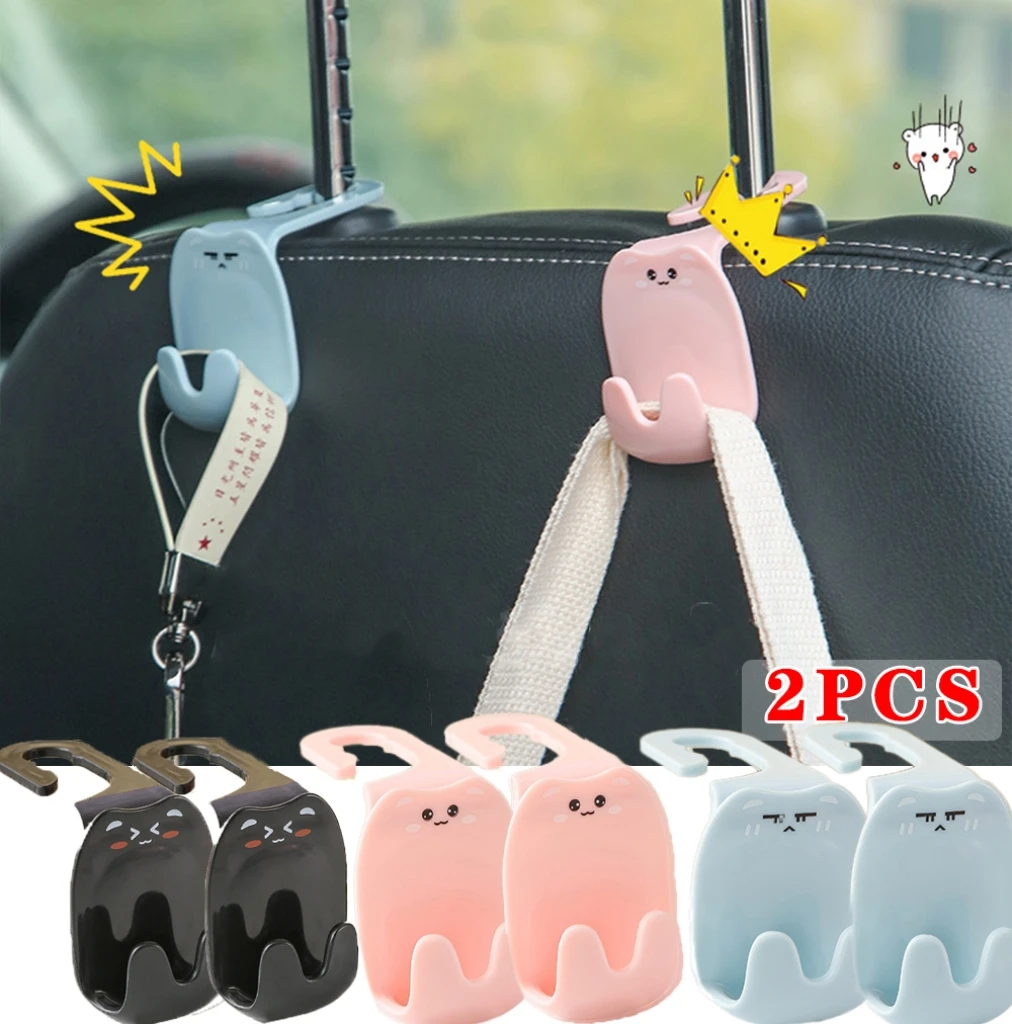 

2PCS Car Seat Backrest Hidden Hook Multi-Functional Cartoon Cute Car Rear Seat Detachable Creative Headrest Small Color Hooks