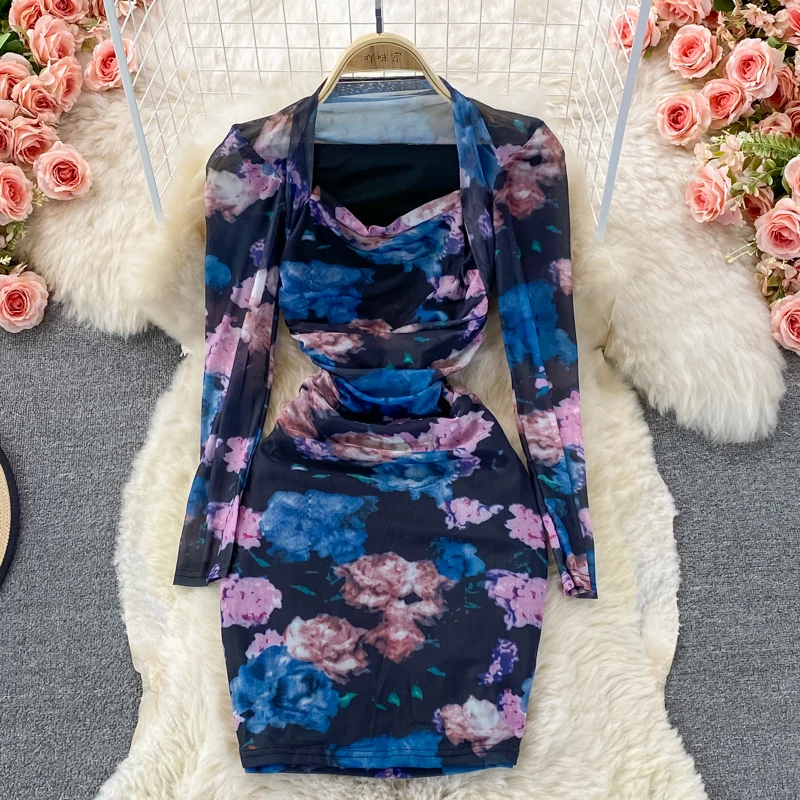 Long Sleeve Elegant Floral Print Dresses Autumn Square Collar Women Elastic Fold Mesh Dress Ladies Slim Mini Bodycon Vestidos
Long Sleeve Elegant Floral Print Dresses Autumn Square Collar Women Elastic Fold Mesh Dress Ladies Slim Mini Bodycon Vestidos
