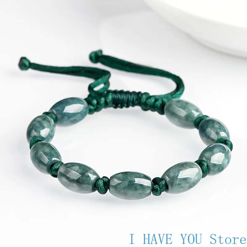 

Burmese Jade Bead Bracelets Amulet Green Fashion Luxury Natural Stone Carved Jewelry Women Designer Emerald Amulets Jadeite