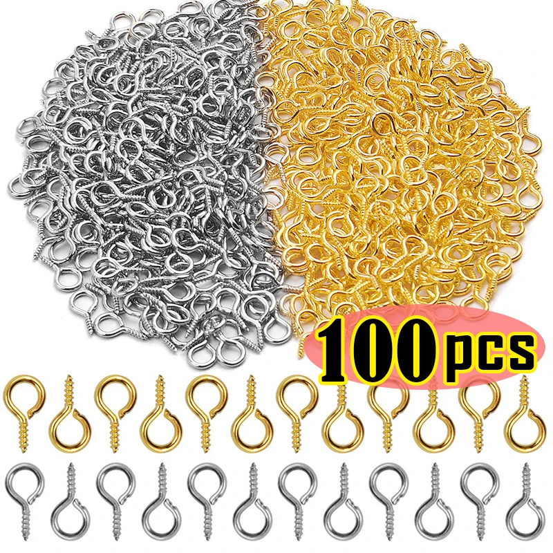 

100pcs DIY Metal Mini Screw Eye Pins Small Eyepins Hooks Eyelet Screw Threaded Pendant Clasps Findings for Jewelry Making 8/10mm