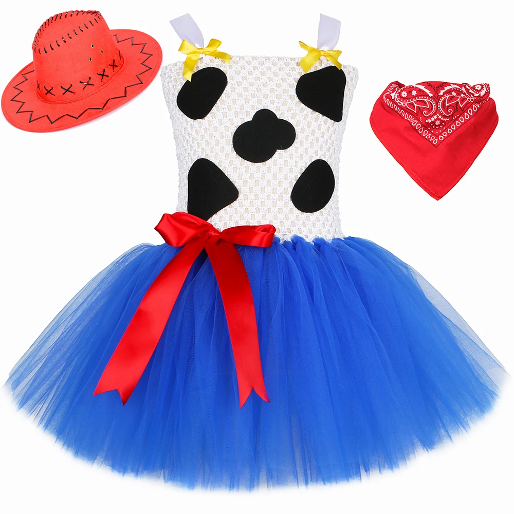

Cowgirl Dress with Hat Bandana Baby Girls Woody Jessie Tutu Princess Dress Toy Cowboy Cosplay Halloween Costume for Kids Clothes