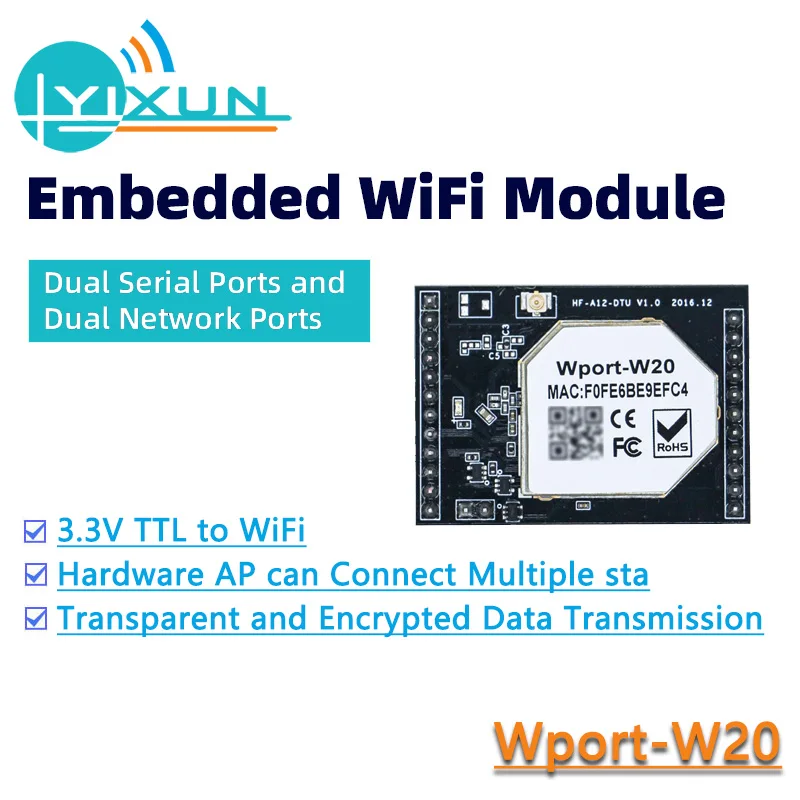 HF Wport-W20 двойные последовательные порты, двойные сетевые порты 3,3 V TTL в модуль WiFi
HF Wport-W20 двойные последовательные порты, двойные сетевые порты 3,3 V TTL в модуль WiFi