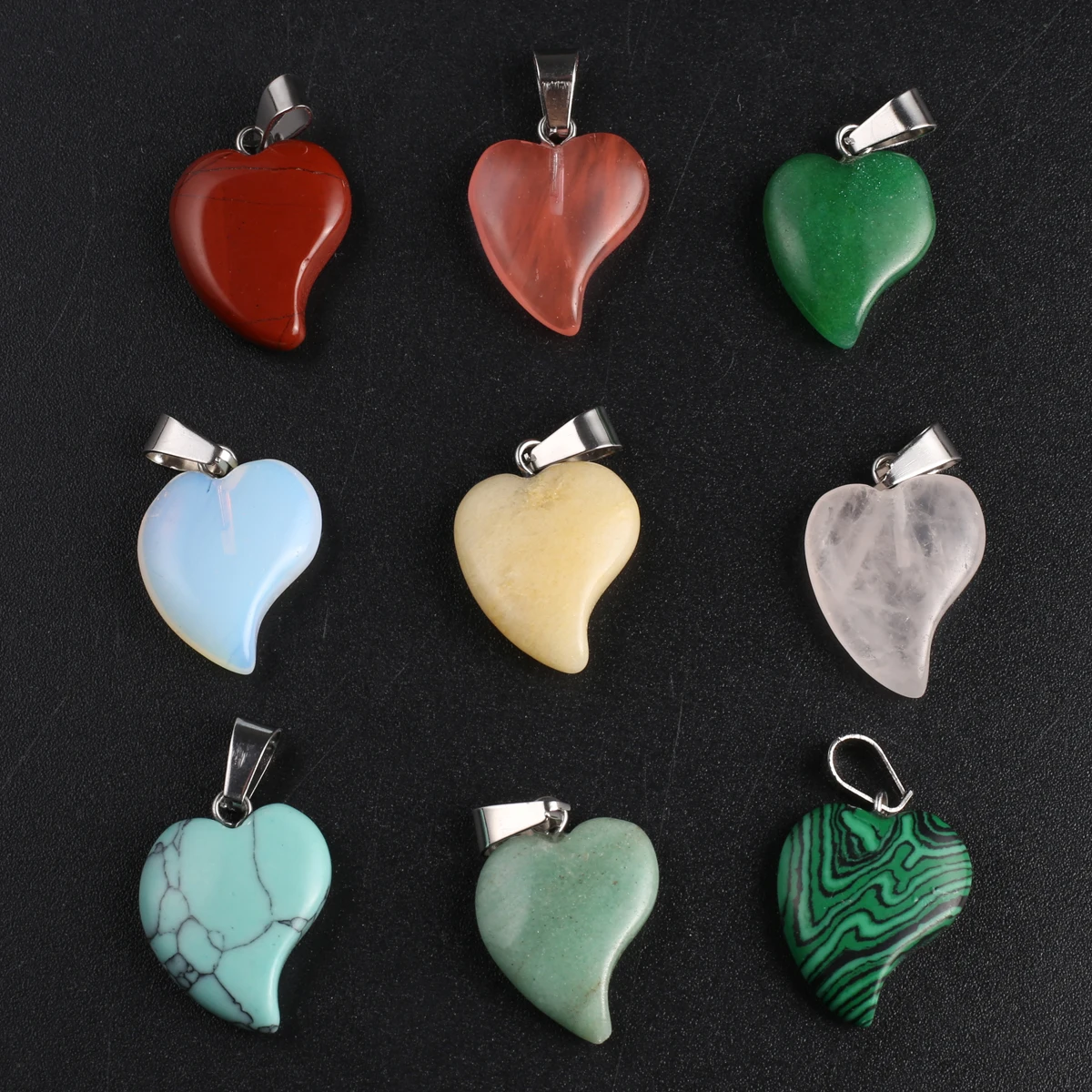 

20PCS Wholesale Heart-shaped Natural Stone Malachite Crystal Reiki Healing Pendant Jewelry Making DIY Necklace Accessories