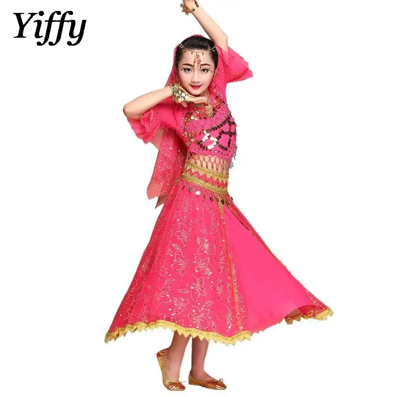 Костюм принцессы жасмин для девочек, комплект из 3 предметов, топ с блестками для танца живота, юбка и пояс на талию, одежда для выступлений и индийских танцев 
Костюм принцессы жасмин для девочек, комплект из 3 предметов, топ с блестками для танца живота, юбка и пояс на талию, одежда для выступлений и индийских танцев