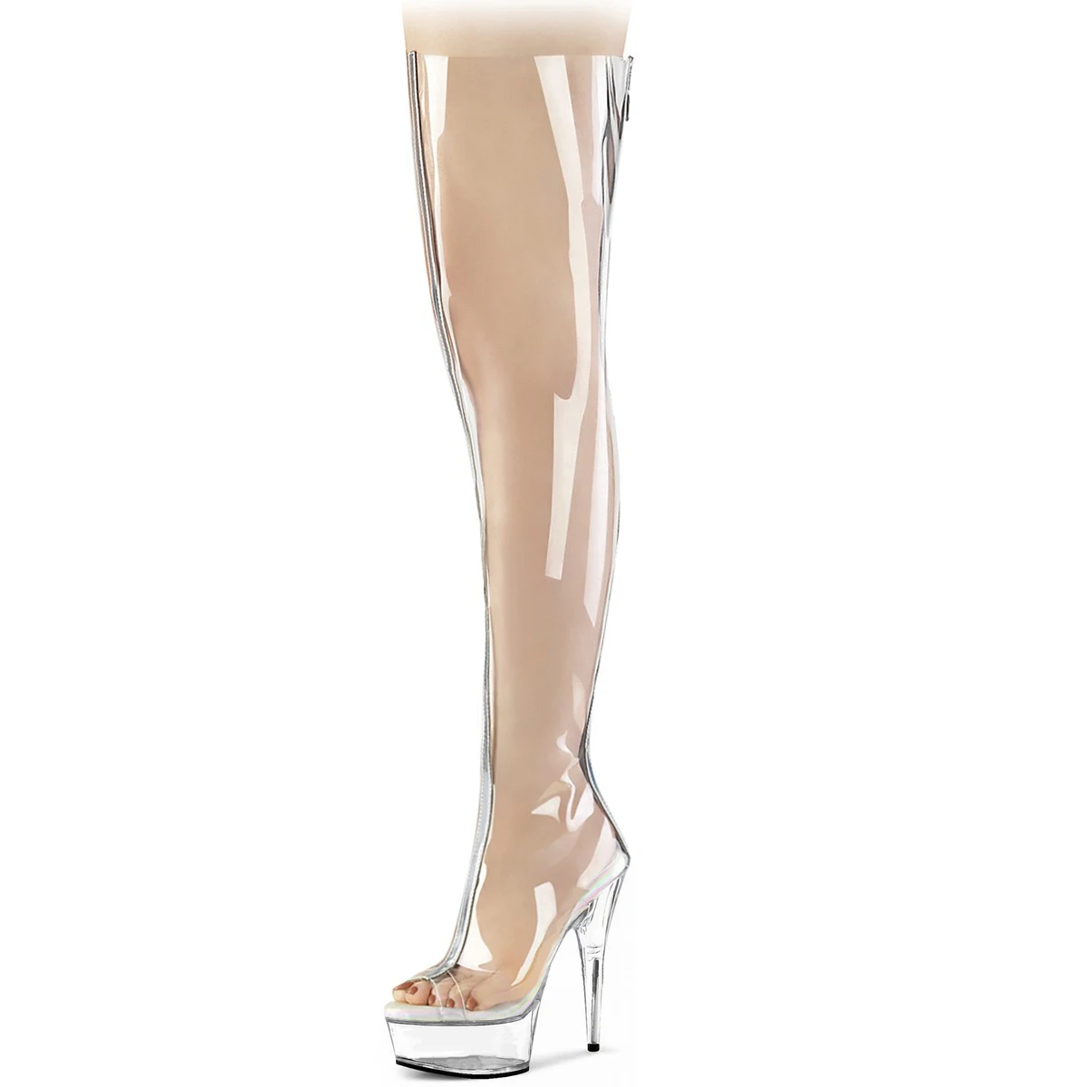 

2023 Rransparent Platform Over The Knee Boots 13cm Stripper Heels Peep Toe Sexy Fetish 7/8Inch Pole Dance Exotic Dancer Fashion