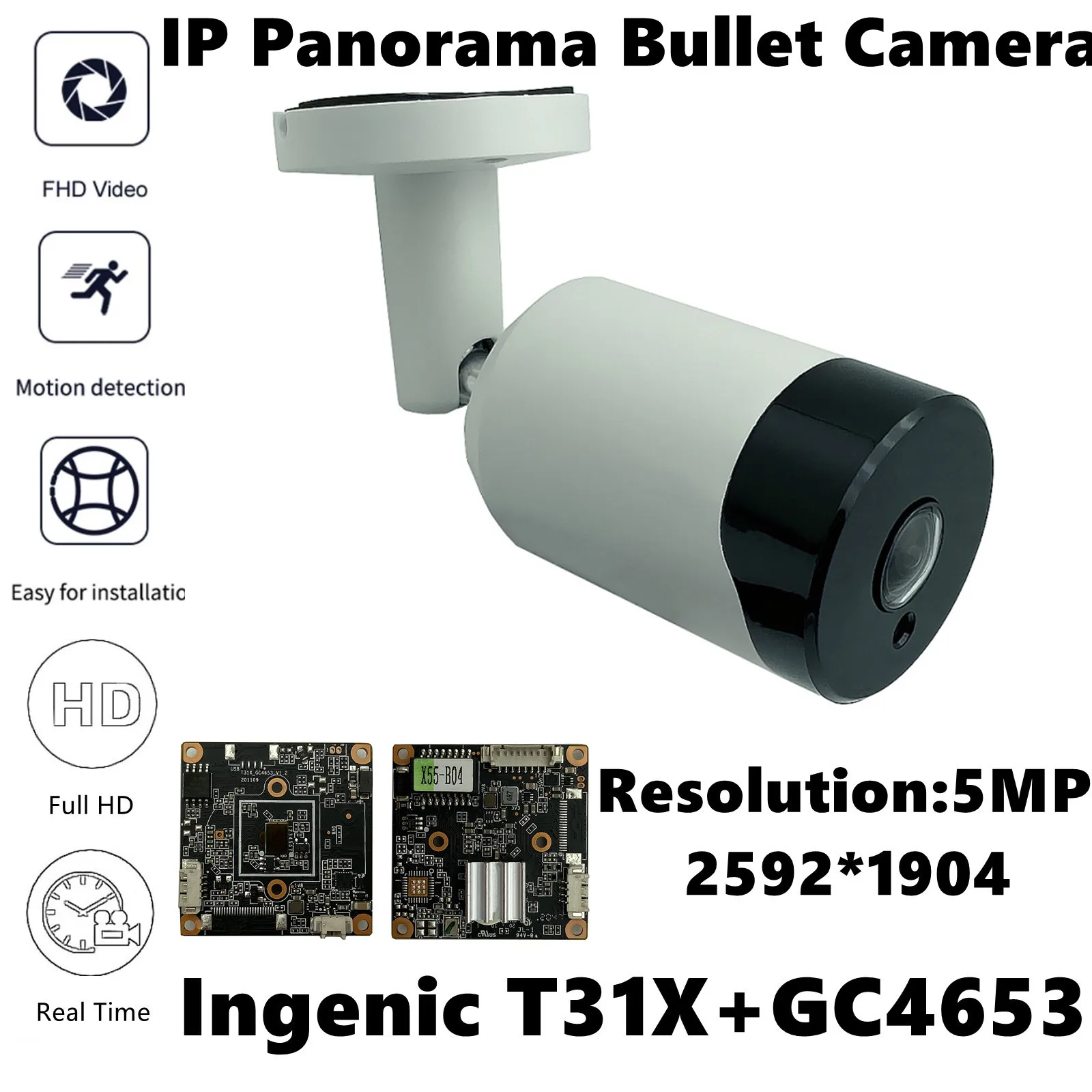 T31X + GC4653 IP панорамная цилиндрическая камера рыбий глаз наружная 5MP 2592*1904 H.265 IRC Onvif