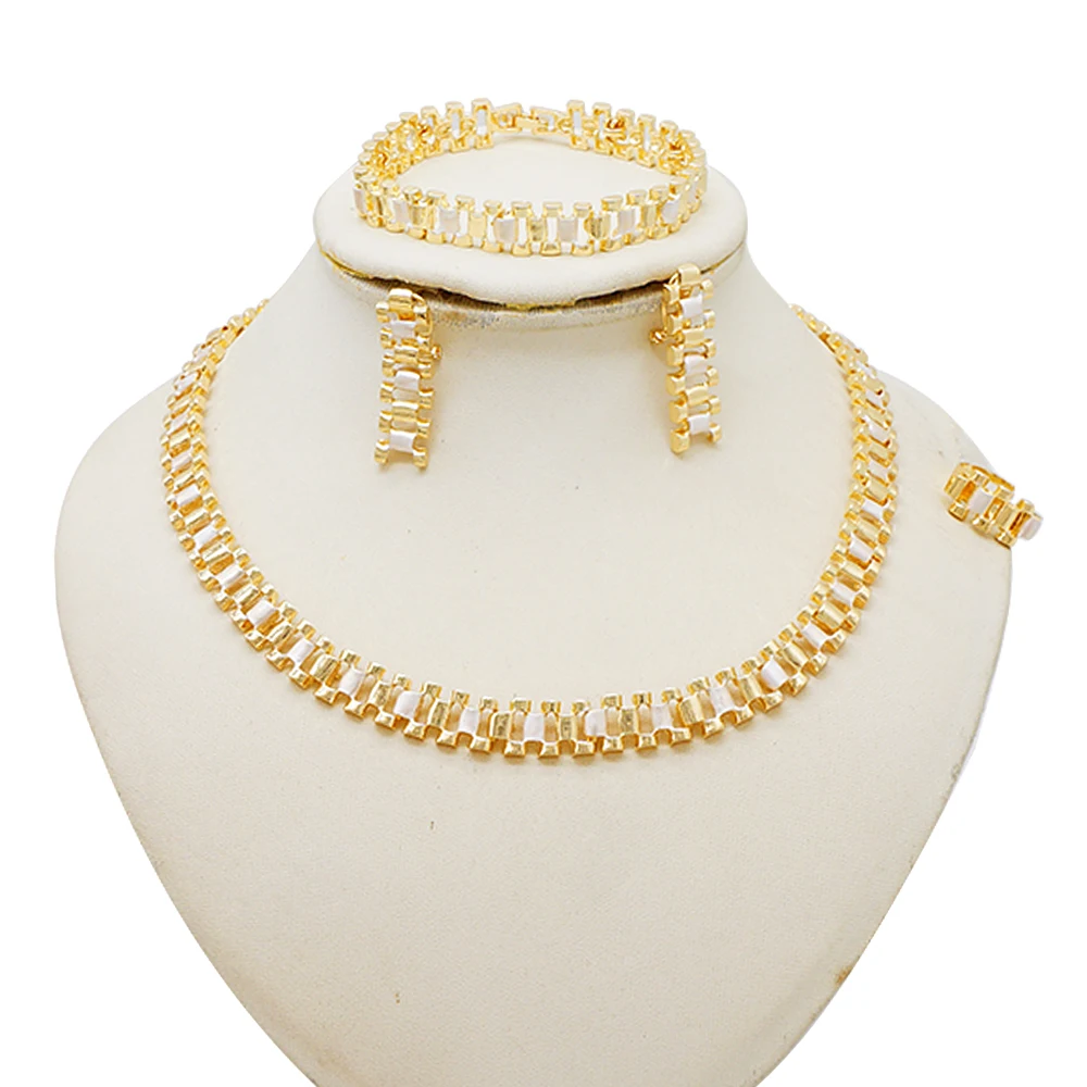 Gold Color Jewelry Sets With Simple Atmospheric Earrings Necklace Bracelet Ring Suitable For Wedding Gifts 1 Mallzona Gold Color Jewelry Sets With Simple Atmospheric Earrings Necklace Bracelet Ring Suitable For Wedding Gifts Mallzona