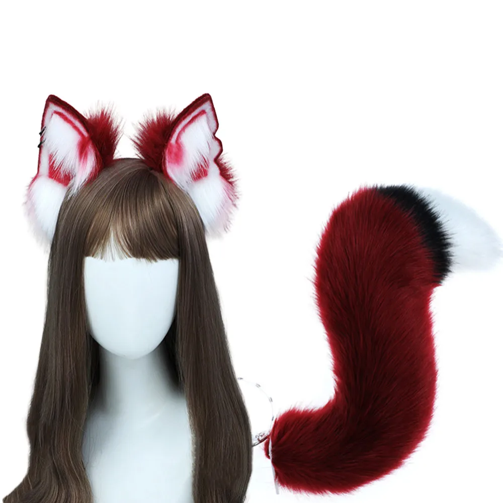 

Simulated Red Wolf Furry Tail Ear Animal Headband Lolita Cosplay Accessories Club Pub Masquerade Party Women's Props