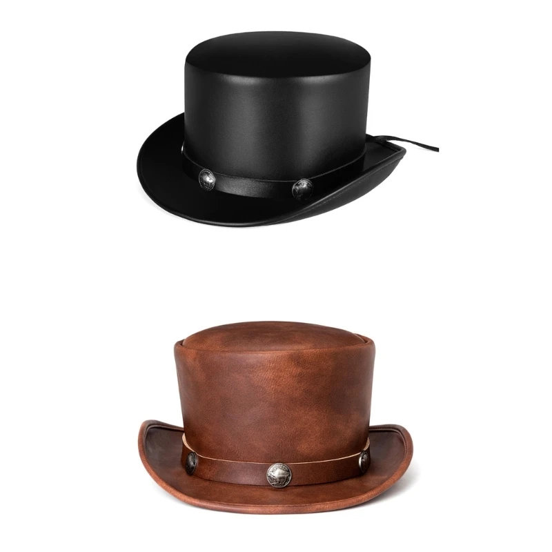 

Leather Pork Pie Hat Steampunk Hat Gay Top hat BowlerHat Magician Headgear Steampunk Top Hat Magician Performed Hat