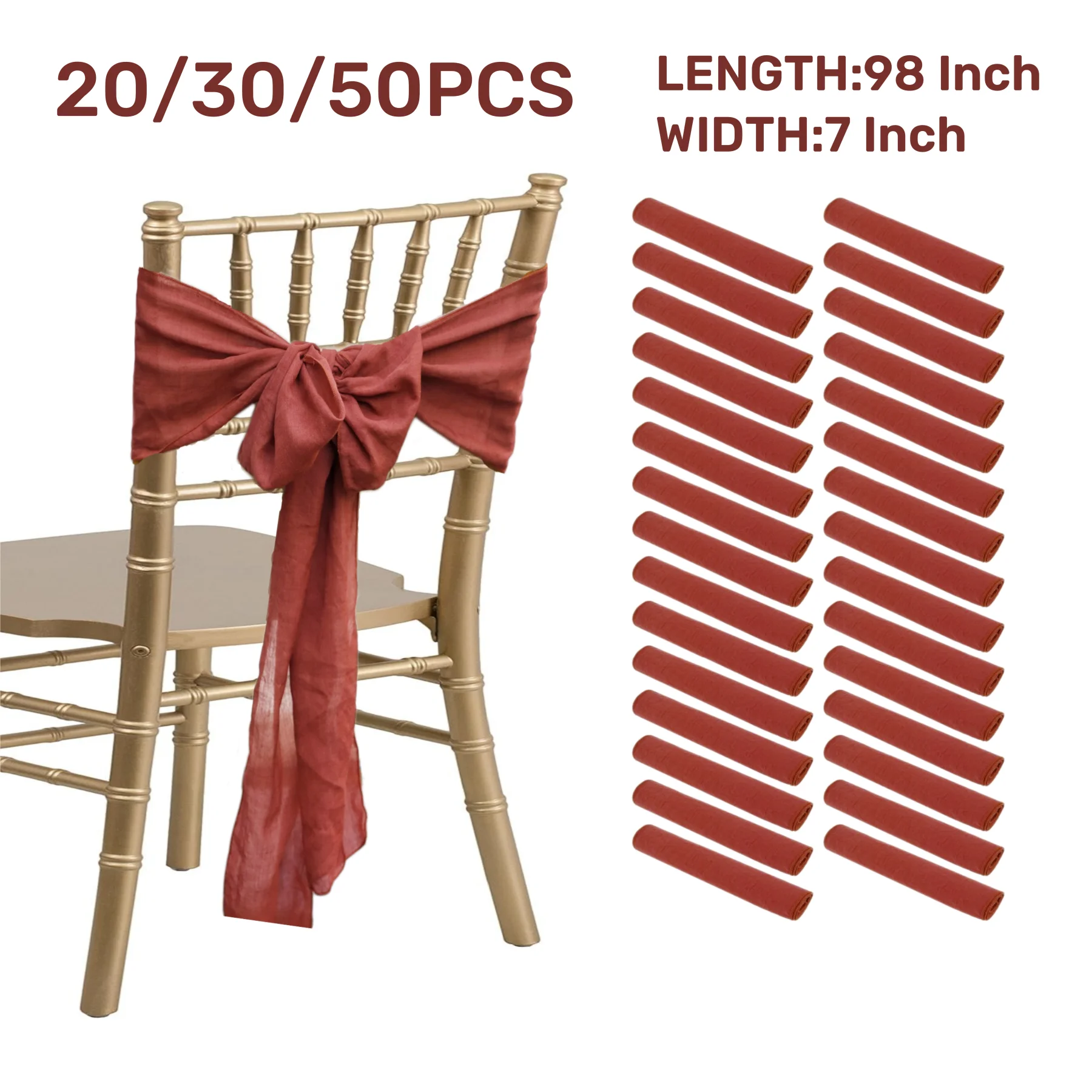 20-50PCS Terracotta Cheesecloth Chair Sashes for Wedding Chair Bow Sashes Chair Cover for Party Events Bridal Shower 7x98 Inch
20-50PCS Terracotta Cheesecloth Chair Sashes for Wedding Chair Bow Sashes Chair Cover for Party Events Bridal Shower 7x98 Inch