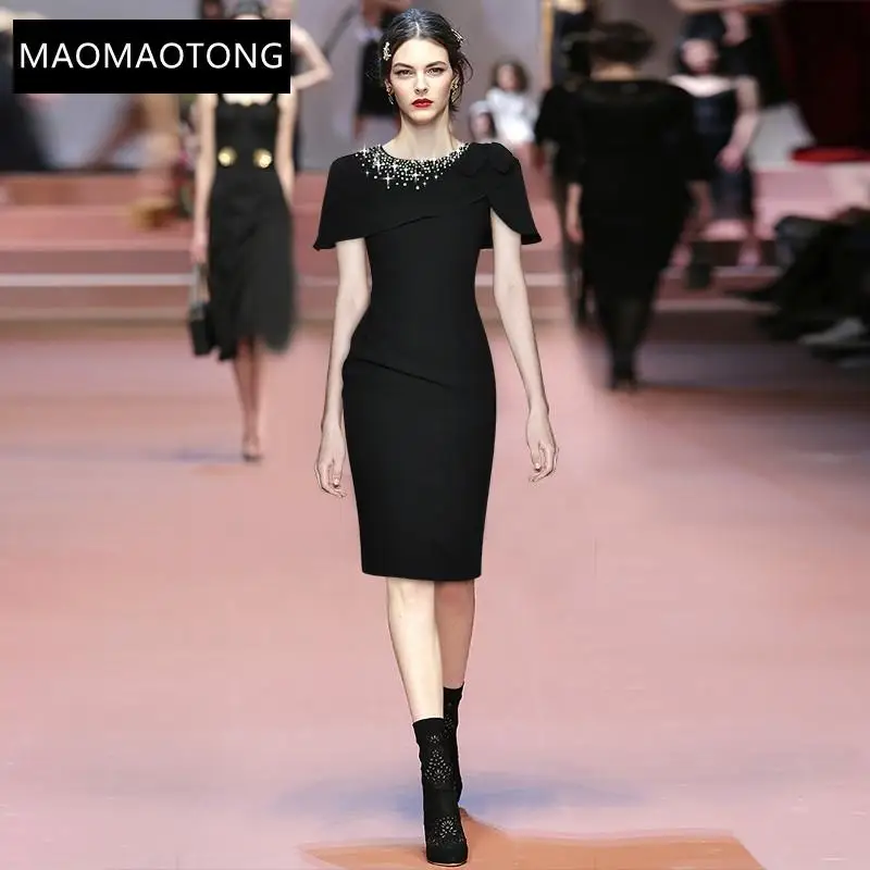 Fashion Runway Designer Summer Slim Knee-Length Dress Women's Black Round Neck Beading Sheath Party Dress
Fashion Runway Designer Summer Slim Knee-Length Dress Women's Black Round Neck Beading Sheath Party Dress