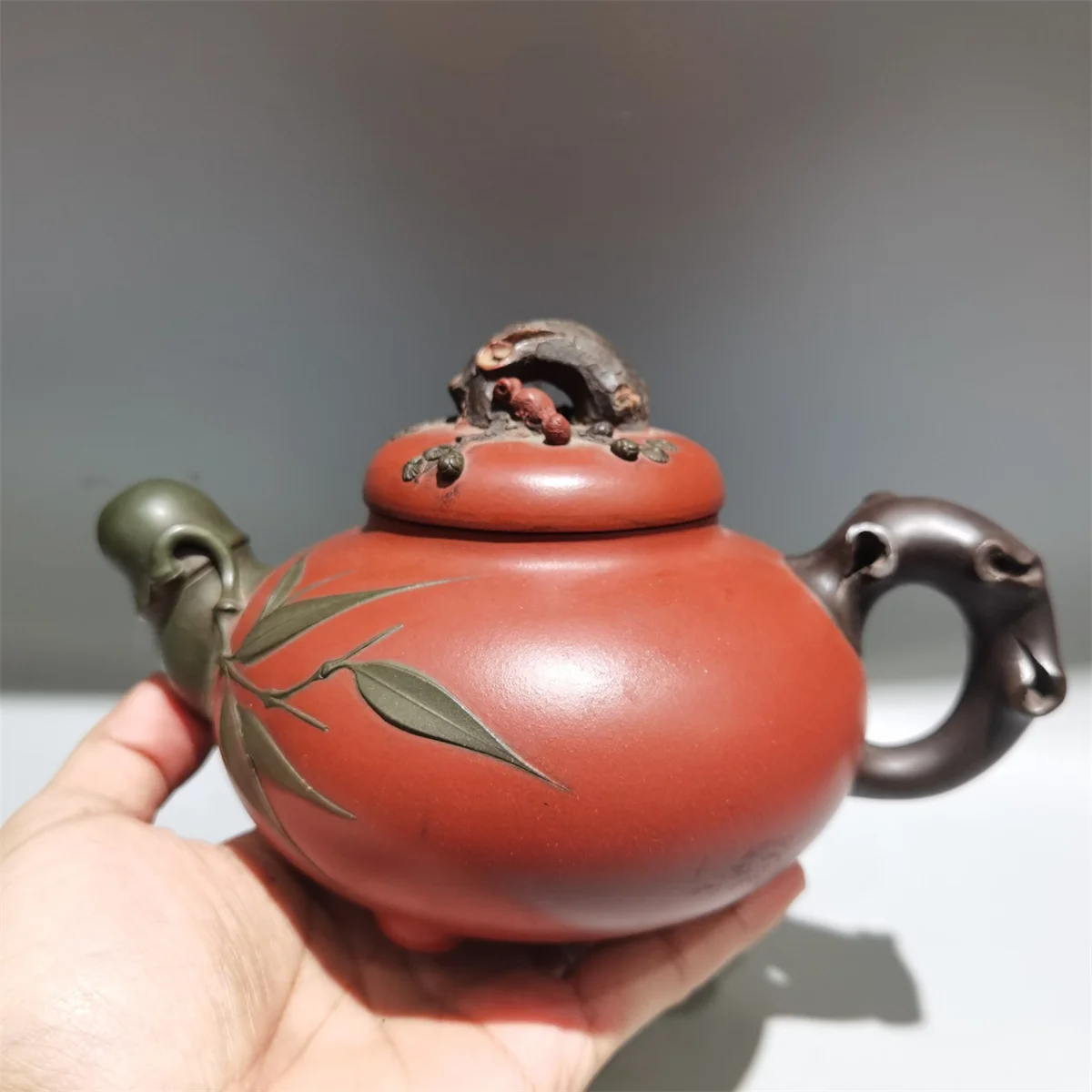 

Chinese Yixing Zisha Clay Teapot Red Mud Pine Bamboo Plum Pot He Daohong 500ml