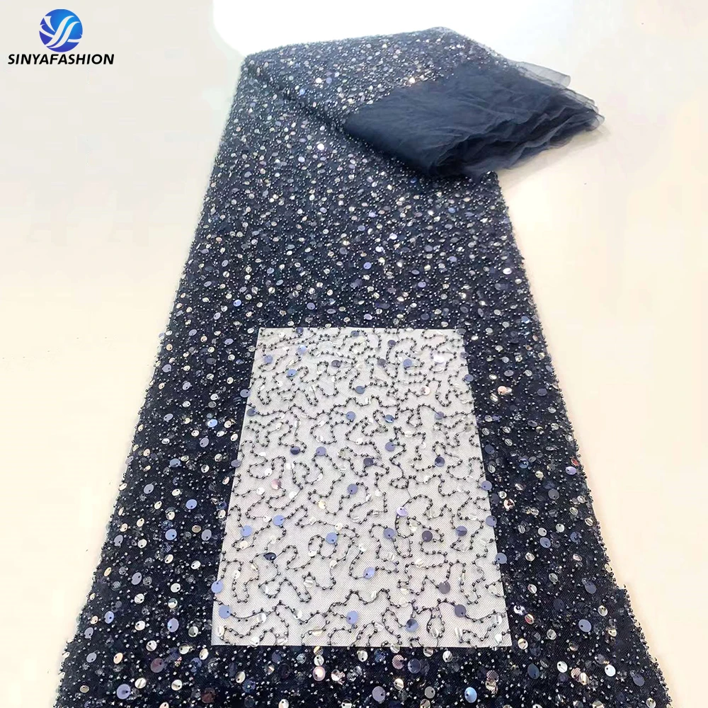 Navy Blue African French Tulle Lace Fabric With Big Sequins 2023 High Quality Sinya Embroidery Beaded Wedding Bridal Lace Dress
Navy Blue African French Tulle Lace Fabric With Big Sequins 2023 High Quality Sinya Embroidery Beaded Wedding Bridal Lace Dress