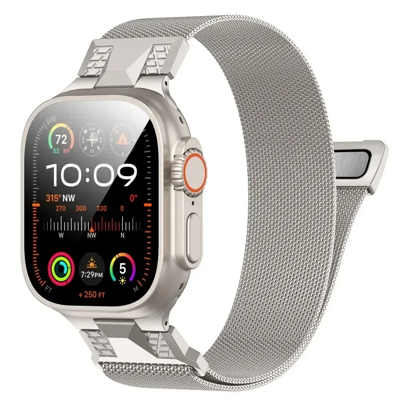 

Milanese magnetic stainless steel loop for Apple Watch Ultra 2 49mm band for iWatch Series 9 8 7 45mm 6 5 4 se 44 42mm bracelet