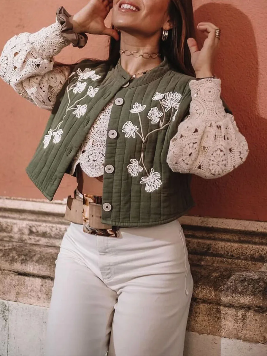 

Women s Vintage Embroidered Floral Vest Sleeveless Buttons Crop Vest Y2k Fashion Crochet Flower Cardigan Vests Tops