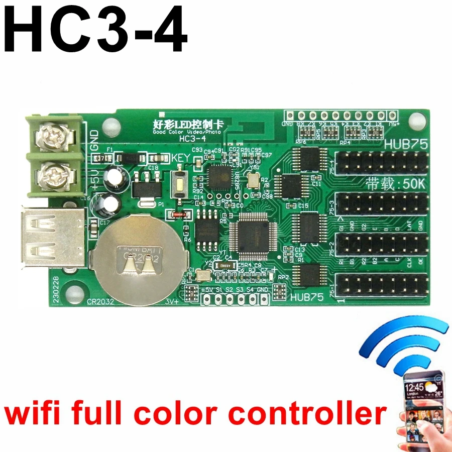 

HC3-4 Wifi Full Color Asynchronous LED Control Card Wireless Android APP 4xhub75 Port For P2.5 P3 P4 P5 P6 P8 P10 Video Display