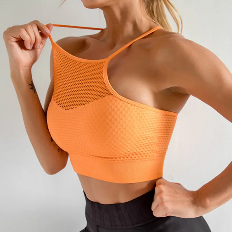 

Women's Medium Support Cross Back Wirefree Removable Cups Sport Bra Tops Freedom Seamless Racerback Yoga Running Sports Bras