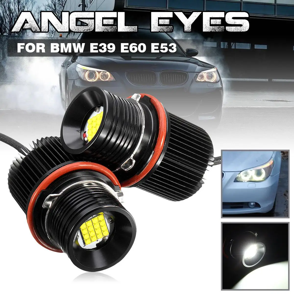 

2pcs 80w White Angle Eyes LED Marker Light HALO Ring Headlight Bulb Fog Lamp for E39 E53 X5 E60 E61 E63 E64 E65 E66 E83 X3 E87