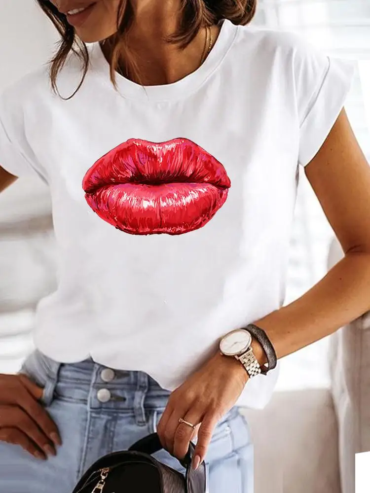 

T-shirt Summer Lip Watercolor Trend 90s Sexy Clothing Fashion Tee Women Short Sleeve Print Clothes Graphic T Shirt Female Top