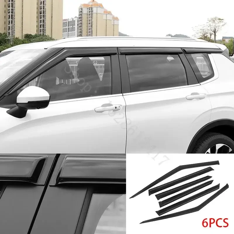 

For Mitsubishi Outlander 4 2022 2023 2024 GM GN ABS All black Door Window Visor Vent Shades Sun Rain Guard 6PCS waterproof