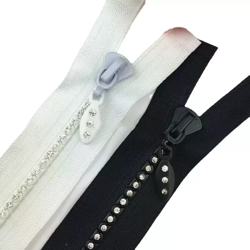 

2pcs/Lot 5# 50 to 70cm Luxury Resin Diamond Zipper Shining Black White Apparel Jacket Fur Wedding Garment Coat Sewing Accessory