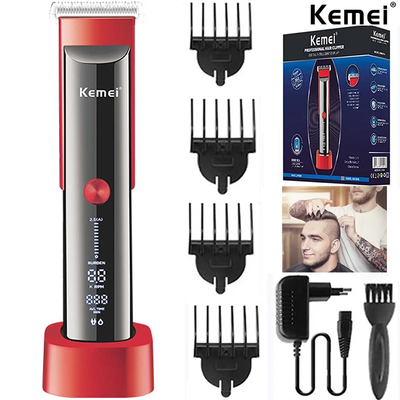 

Kemei Professional Hair Trimmer Machine LED Electric Hair Clipper With Charging Base Rechargeable Hair Cut Clipper KM-5016