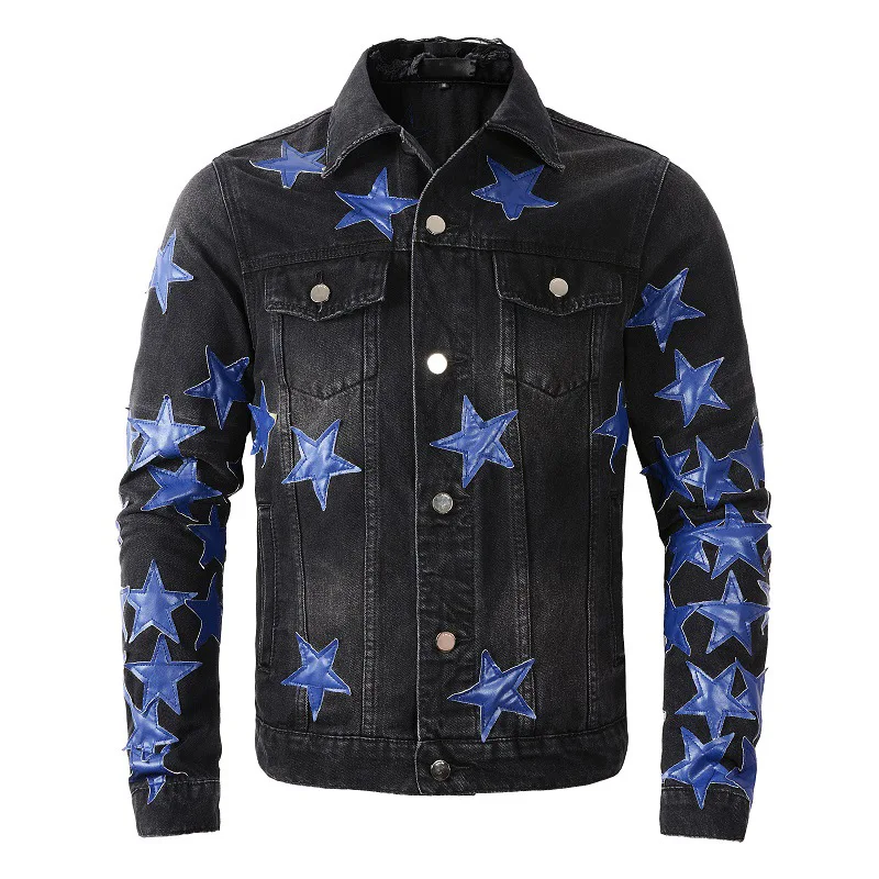 AM Trendy Brand Denim Jacket For Men Leather Star Stitching Fashion Ripped Button Jeans Jacket Outfit Coat Men Streetwear Jacket
AM Trendy Brand Denim Jacket For Men Leather Star Stitching Fashion Ripped Button Jeans Jacket Outfit Coat Men Streetwear Jacket