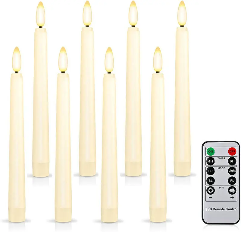 

Set of 9 Remote controlled Flameless LED Taper Candle light Battery Operated 4H/6H Timer 3D Wick f/Wedding Party Christmas Decor