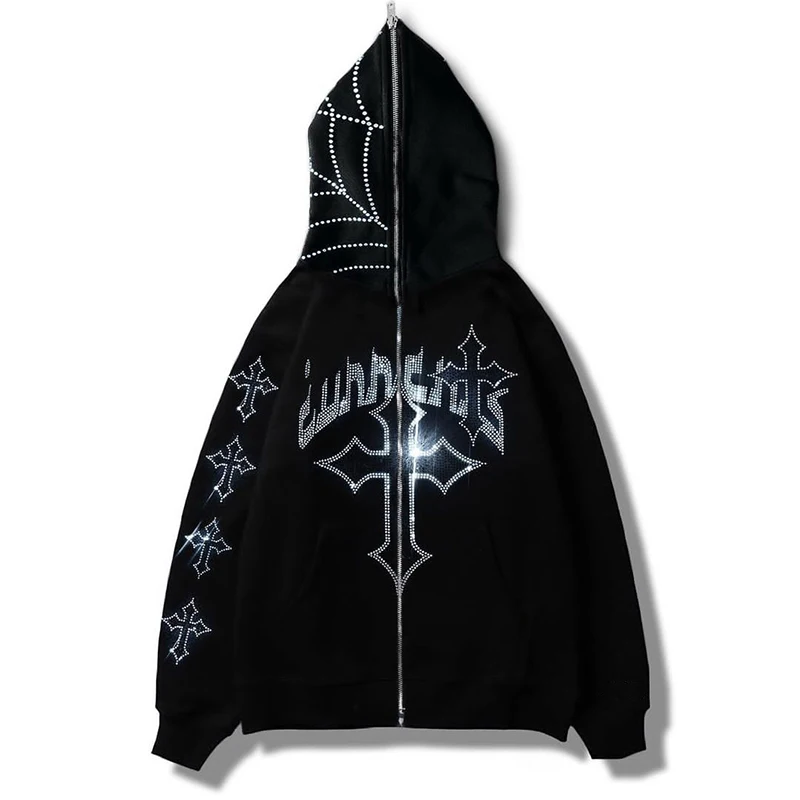 Men Y2K Fashion Hoodie Rhinestones letter graphics Print Zip Hoodie clothes Hoodies Goth Long Sleeve Sweatshirt Oversized Top 
Men Y2K Fashion Hoodie Rhinestones letter graphics Print Zip Hoodie clothes Hoodies Goth Long Sleeve Sweatshirt Oversized Top
