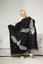 

Japanese Style Blanket Red-Crowned Crane Pattern Casual 125*150CM Propitious Cloud Cotton Tassels Sofa Covers Towels Throws 2022