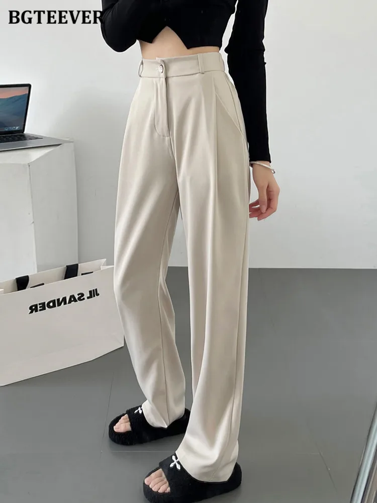 BGTEEVER Casual High Waist Pockets Ladies Solid Long Suit Pants Spring Summer Fashion Loose Straight Trousers for Women
BGTEEVER Casual High Waist Pockets Ladies Solid Long Suit Pants Spring Summer Fashion Loose Straight Trousers for Women