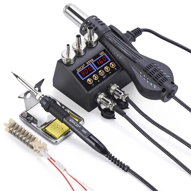 

JCD Soldering Station 2 IN 1 Hot Air Gun Solder Station with 2 Digital display,10-Minute Sleep Mode for SMD Rework