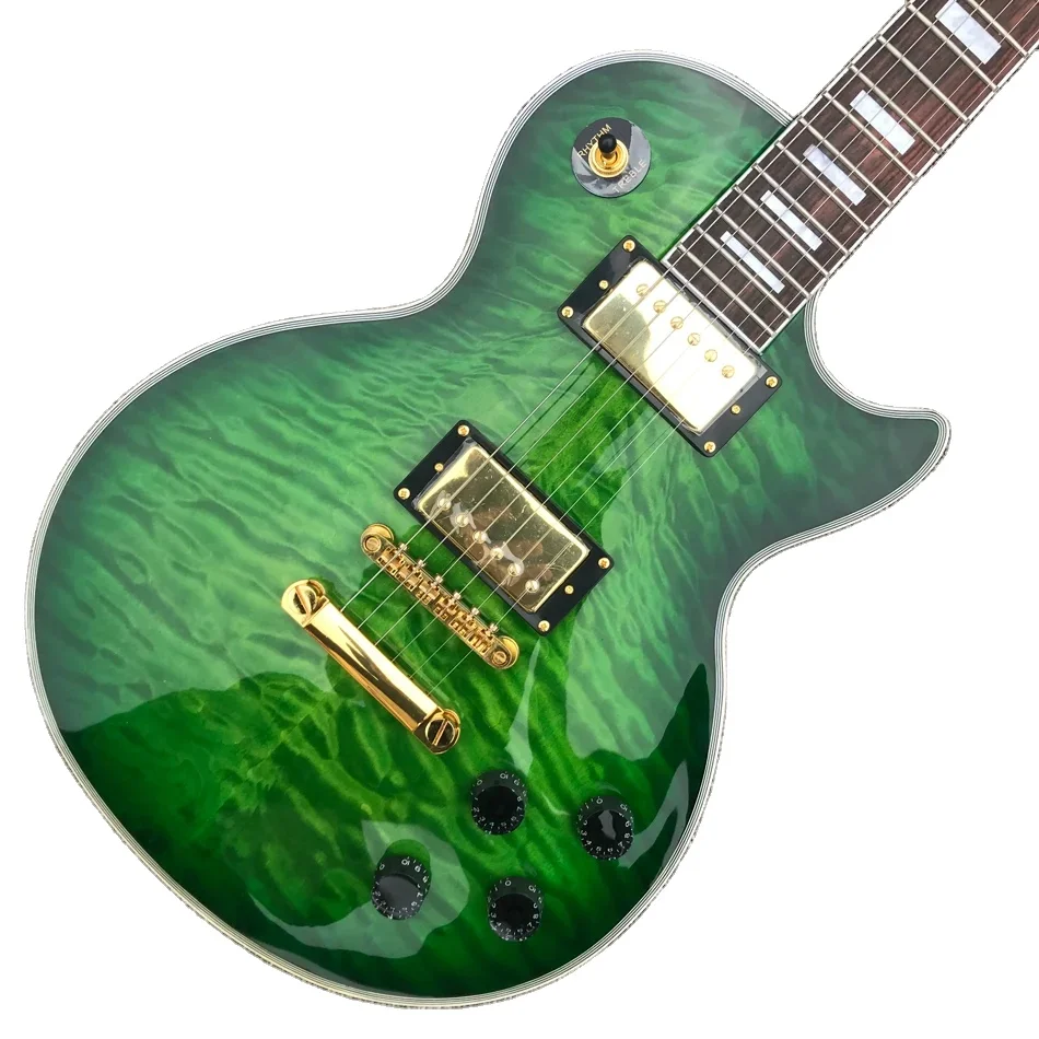 

Custom LP electric guitar gold hardware rosewood fingerboard green burst color quilte maple solid mahogany body guitar