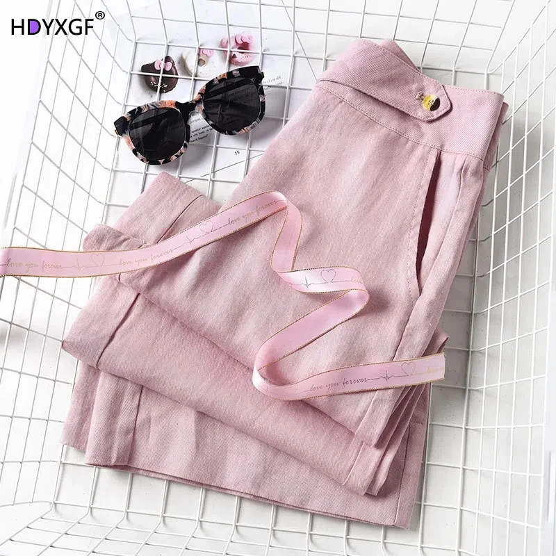 Pink Cotton Linen Ankle-length Wide Leg Pants Women Casual Slim High Waist Pantalones Summer Women Basic Trousers Office Spodnie
Pink Cotton Linen Ankle-length Wide Leg Pants Women Casual Slim High Waist Pantalones Summer Women Basic Trousers Office Spodnie